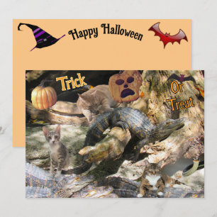 Festiva Tarjeta de Felicitación de Gato y Lagarto de Flori