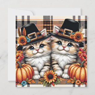 Festiva Tarjeta de felicitación de gatos de Acción de Grac