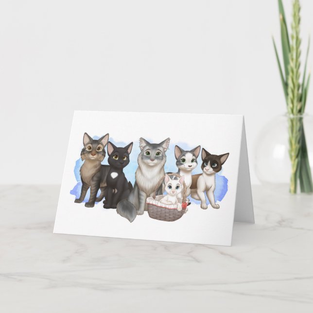 Festiva Tarjeta de felicitación de gatos y tripulantes de  (Anverso)