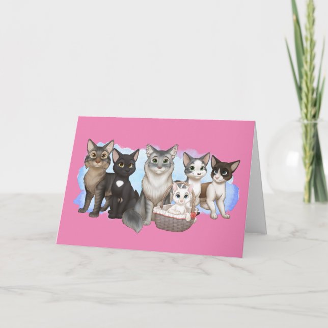 Festiva Tarjeta de felicitación de gatos y tripulantes de  (Anverso)