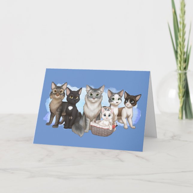 Festiva Tarjeta de felicitación de gatos y tripulantes de  (Anverso)