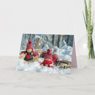 Festiva tarjeta de felicitación de gnomos de invierno