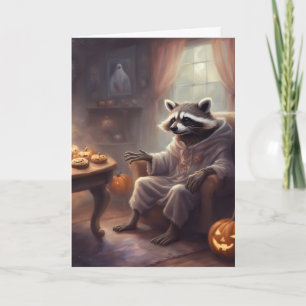 Festiva Tarjeta de felicitación de Halloween de mapache fa