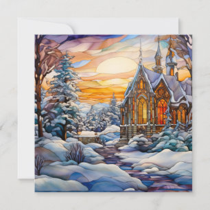Festiva Tarjeta de Felicitación de Iglesia de Invierno