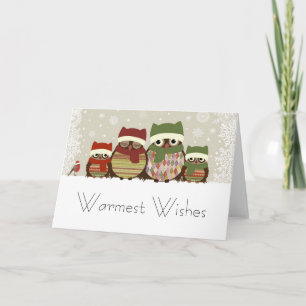 Festiva Tarjeta de Felicitación de la Familia de Búhos con