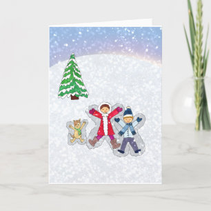 Festiva Tarjeta de felicitación de los ángeles de nieve
