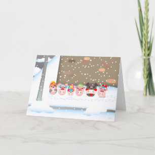 Festiva Tarjeta de felicitación de los cerdos del dibujo