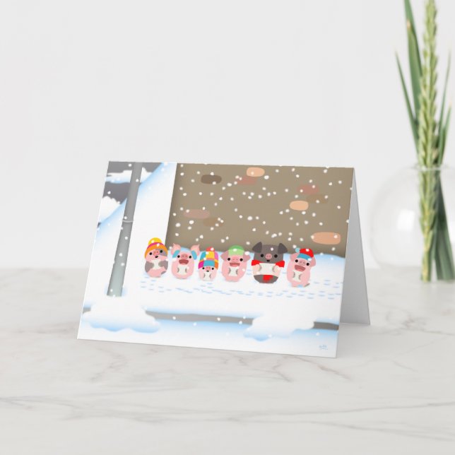 Festiva Tarjeta de felicitación de los cerdos del dibujo (Anverso)