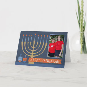 Festiva Tarjeta de felicitación de luces de Hanukkah con f