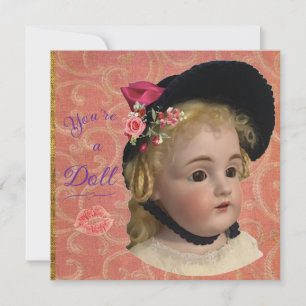 Festiva Tarjeta de felicitación de muñeca victoriana antig