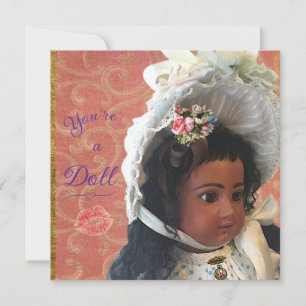 Festiva Tarjeta de felicitación de muñeca victoriana antig