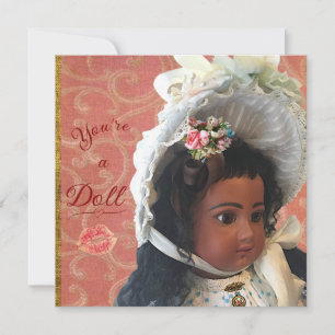 Festiva Tarjeta de Felicitación de Muñeca Victoriana Negra