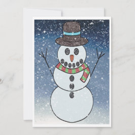 Festiva Tarjeta de felicitación de muñeco de nieve con fon