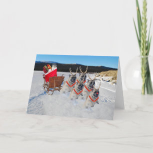 Festiva Tarjeta de felicitación de navidades Pug Sleigh