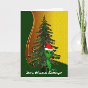 Festiva Tarjeta de felicitación de Ornament de Alien Santa