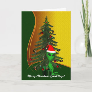 Festiva Tarjeta de felicitación de Ornament de Alien Santa