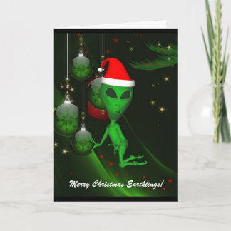 Festiva Tarjeta de felicitación de Ornament de Alien Santa