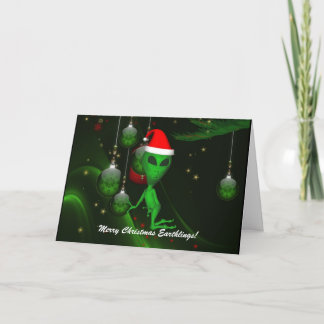 Festiva Tarjeta de felicitación de Ornament de Alien Santa