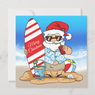 Festiva Tarjeta de felicitación de Papá Noel en surfboard