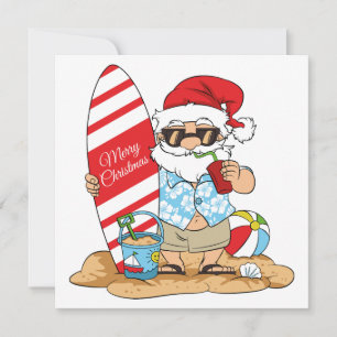 Festiva Tarjeta de felicitación de Papá Noel en surfboard