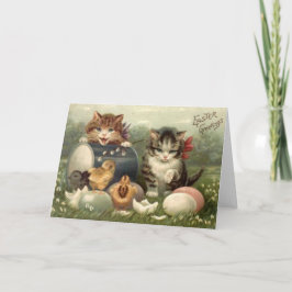 Festiva Tarjeta de felicitación de Pascua de los gatitos