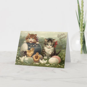 Festiva Tarjeta de felicitación de Pascua de los gatitos
