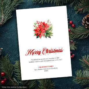 Festiva Tarjeta de Felicitación de Poinsettia Roja en Acua