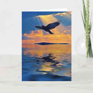 Festiva Tarjeta de felicitación de Raven & Sunset Birdlove