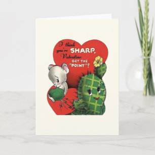 Festiva Tarjeta de felicitación de San Valentín Retro Cact