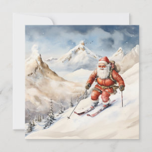 Festiva Tarjeta de Felicitación de Santa Esquíando