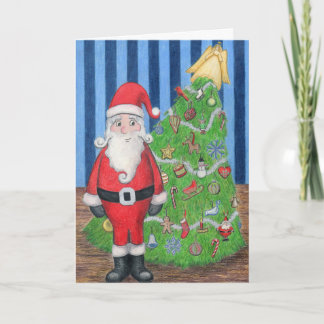 Festiva Tarjeta de felicitación de Santa y del árbol de