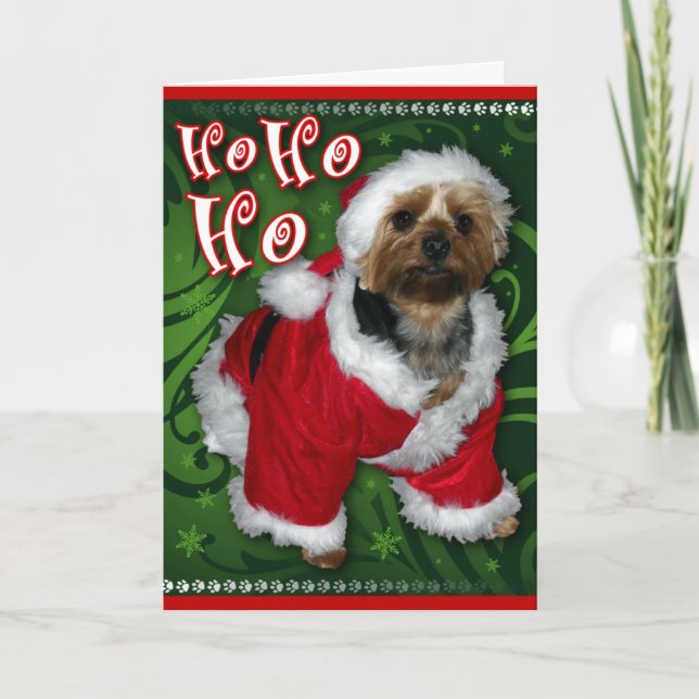 Festiva Tarjeta de felicitación de Santa Yorkie (Anverso)