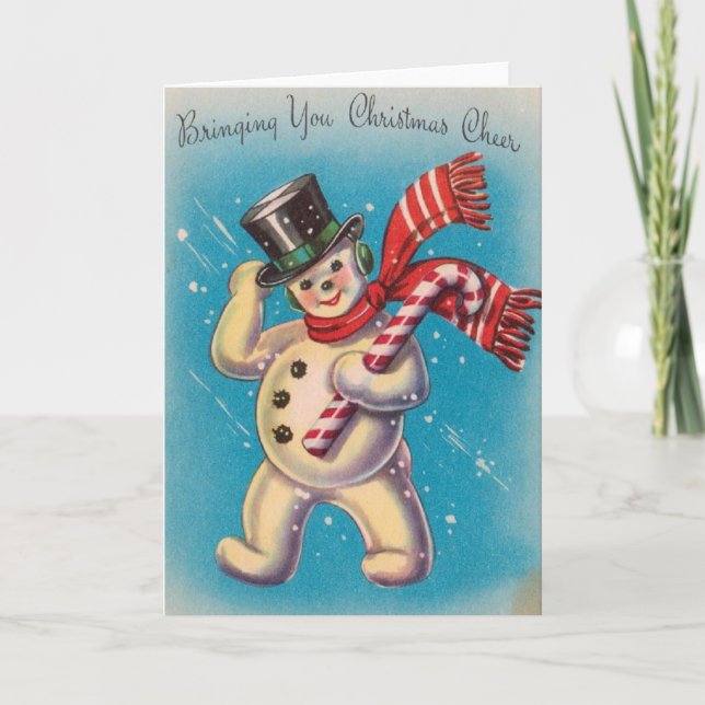Festiva Tarjeta de felicitación de Snowman para Navidades  (Anverso)
