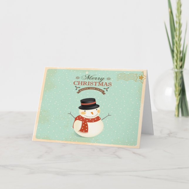 Festiva Tarjeta de felicitación de Snowman para Navidades  (Anverso)