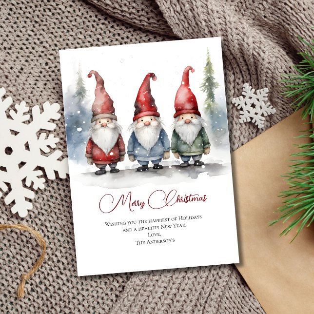 Festiva Tarjeta de felicitación de temporada navideña para (Merry Christmas Gnomes Card)