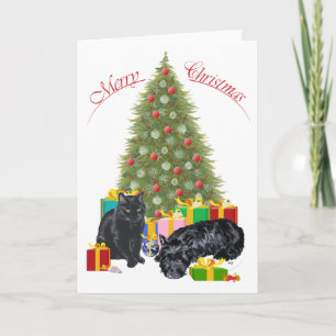 Festiva Tarjeta de Felicitación de Terrier Escocés y Gatit
