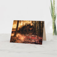 tarjeta de felicitación de tren forestal de fantas