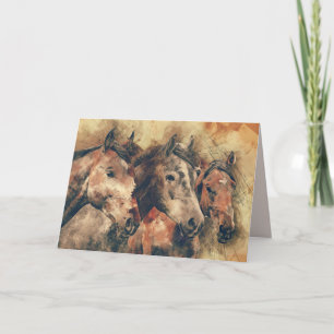 Festiva tarjeta de felicitación de tres caballos