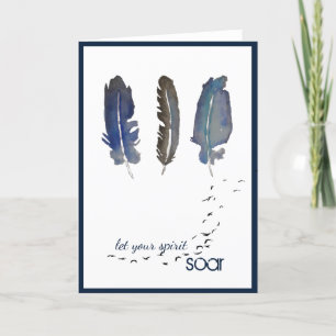 Festiva Tarjeta de felicitación de tres plumas azules