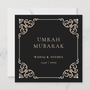 Festiva Tarjeta de felicitación de Umrah Mubarak con marco
