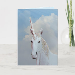 Festiva tarjeta de felicitación de unicornio de fantasía