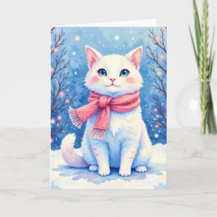 Festiva Tarjeta de Felicitación de Vacaciones con Gatito A
