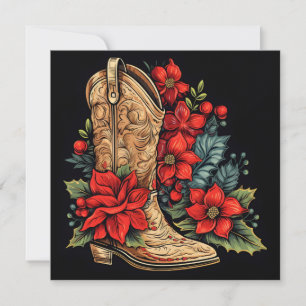 Festiva tarjeta de felicitación de vacaciones de botas de 
