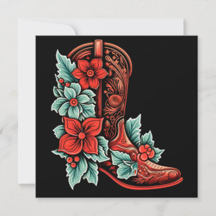 Festiva tarjeta de felicitación de vacaciones de botas de 