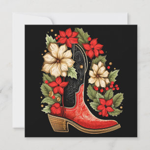 Festiva tarjeta de felicitación de vacaciones de botas de 