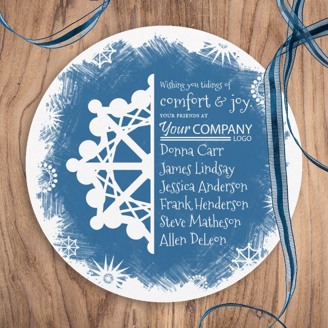 Festiva Tarjeta de felicitación de vacaciones de la empres (winter blue company holiday card, blue business logo christmas greeting card blue white snowflake)
