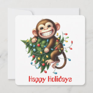 Festiva Tarjeta de Felicitación de Vacaciones del Mono Div