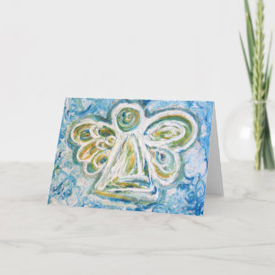 Festiva Tarjeta de felicitación del Ángel Azul Dorado