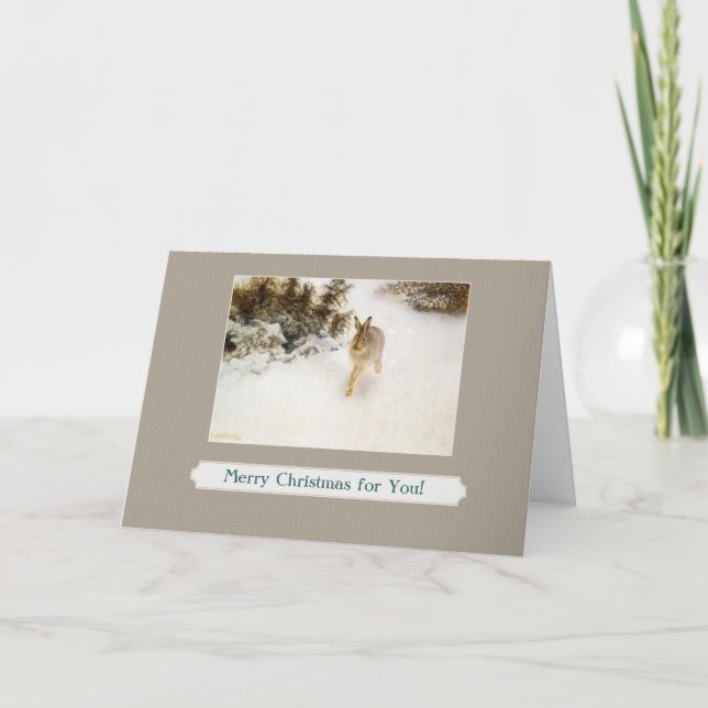 Festiva tarjeta de felicitación del conejito del invierno (Anverso)