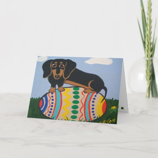 Festiva Tarjeta de felicitación del Dachshund de Pascua (Anverso)